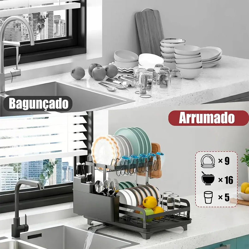 [LEVE 2, PAGUE 1] Escorredor de Aço Inox Multifuncional + BRINDE: Kit de Utensílios de Cozinha